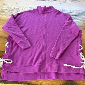 Free People Vibrant Purple/pink long Sweatshirt with side ties - Size Medium